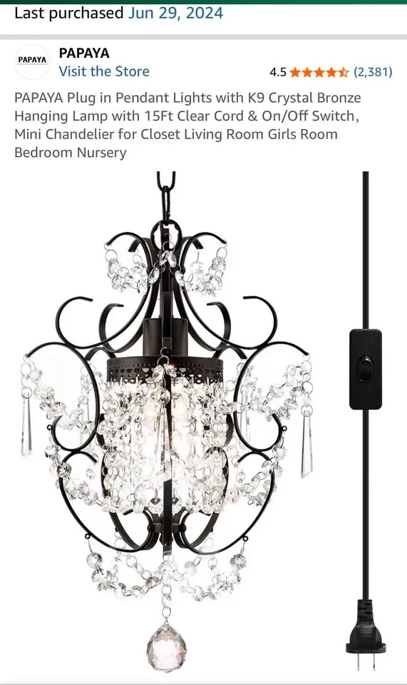 Plug in Pendant Lights with K9 Crystal Bronze Hanging Lamp with image indicator(2)