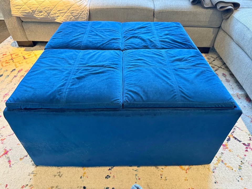 Blue Velvet Square Coffee Table Storage Ottoman