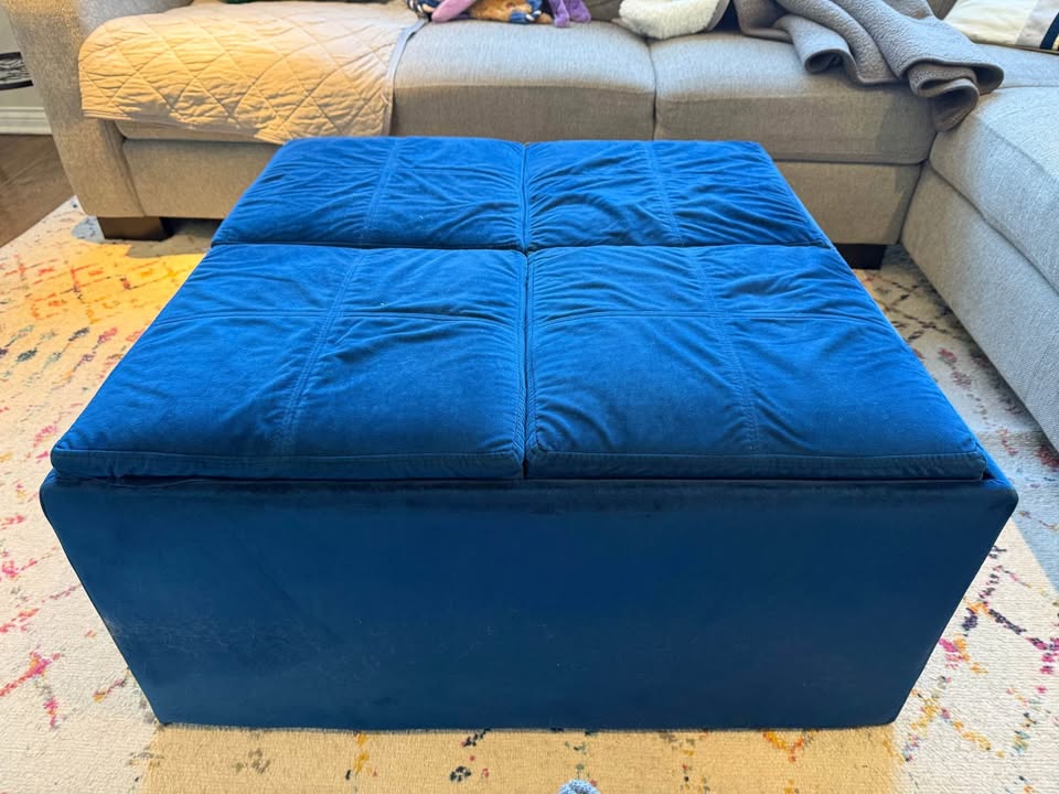 Blue Velvet Square Coffee Table Storage Ottoman - photo 2