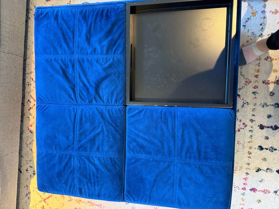 Blue Velvet Square Coffee Table Storage Ottoman - photo 4