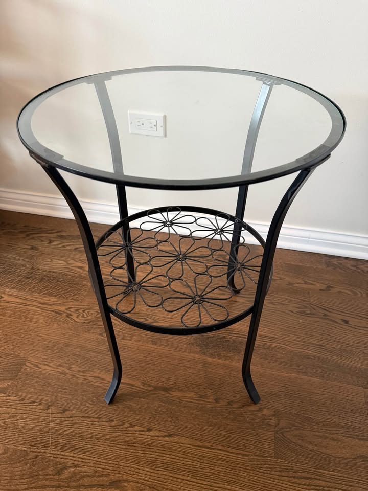 Glass Side Table with Floral Accent - photo 3