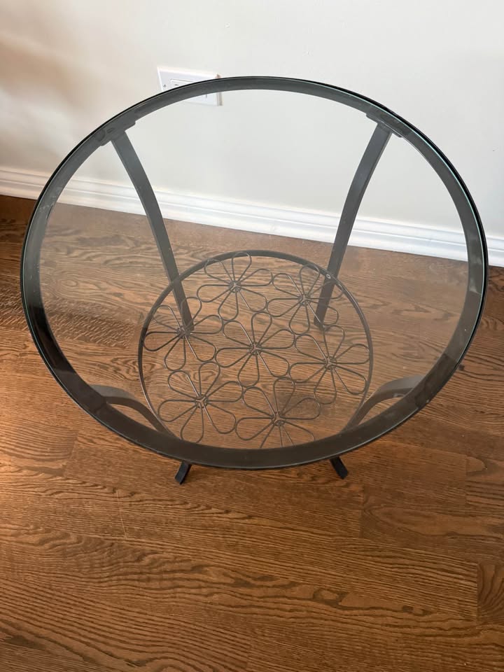 Glass Side Table with Floral Accent - photo 4