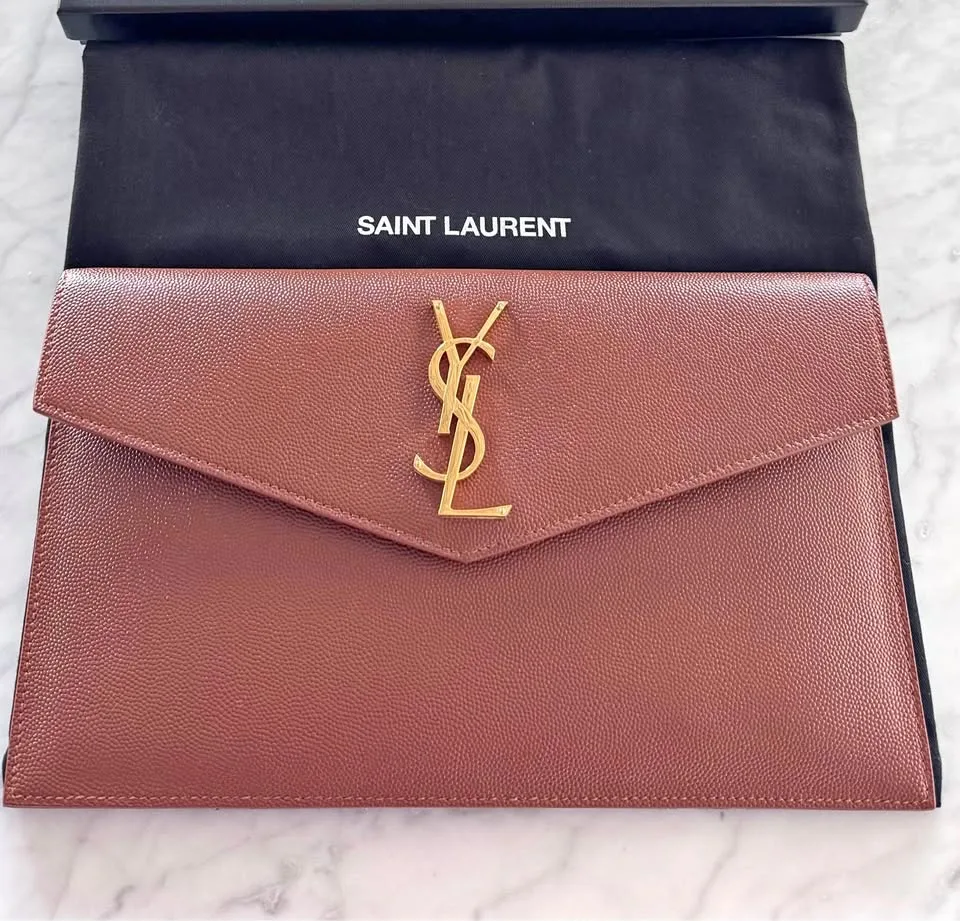 Authentic Brand New YSL Uptown Clutch Gold/Caramel