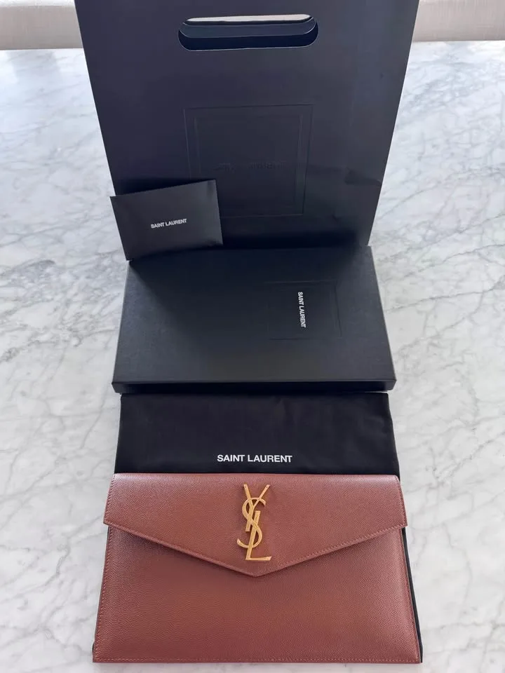 Authentic Brand New YSL Uptown Clutch Gold/Caramel image indicator(2)