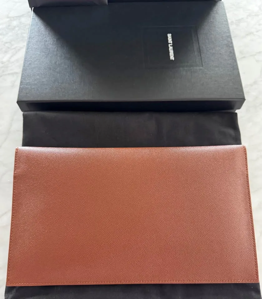 Authentic Brand New YSL Uptown Clutch Gold/Caramel image indicator(3)