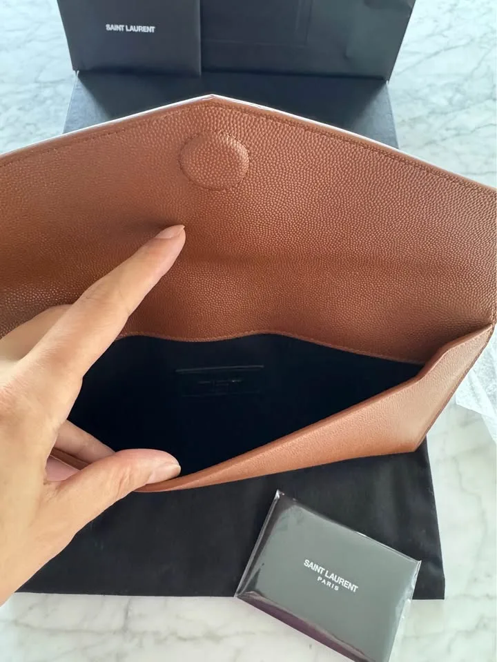 Authentic Brand New YSL Uptown Clutch Gold/Caramel image indicator(4)