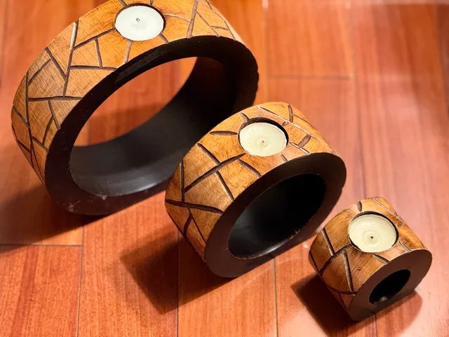 Hand-Carved Nesting Candle Holders – Set of 3 – Rustic Charm