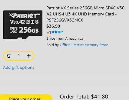 Patriot V30 A2 Micro SD card 256GB