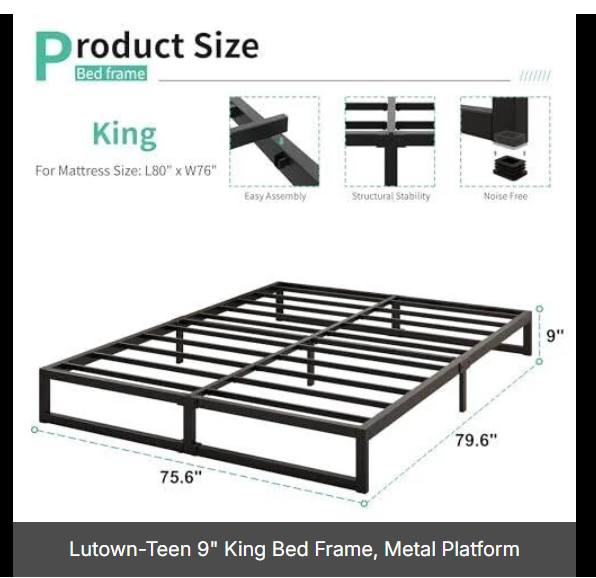 Lutown-Teen 9" King Bed Frame, Metal Platform - photo 2