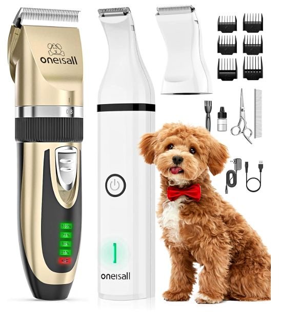 oneisall Dog Clippers and Paw Trimmer Kit 2 in 1 Low Noise Cordl
