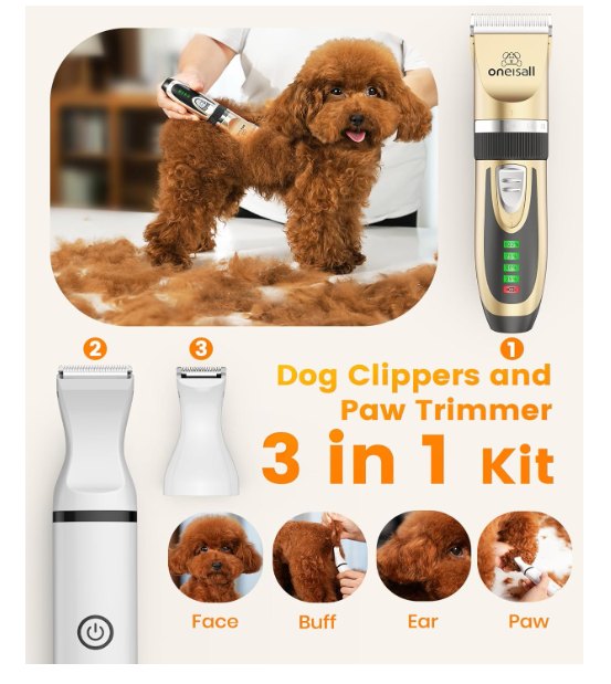 oneisall Dog Clippers and Paw Trimmer Kit 2 in 1 Low Noise Cordl - photo 2