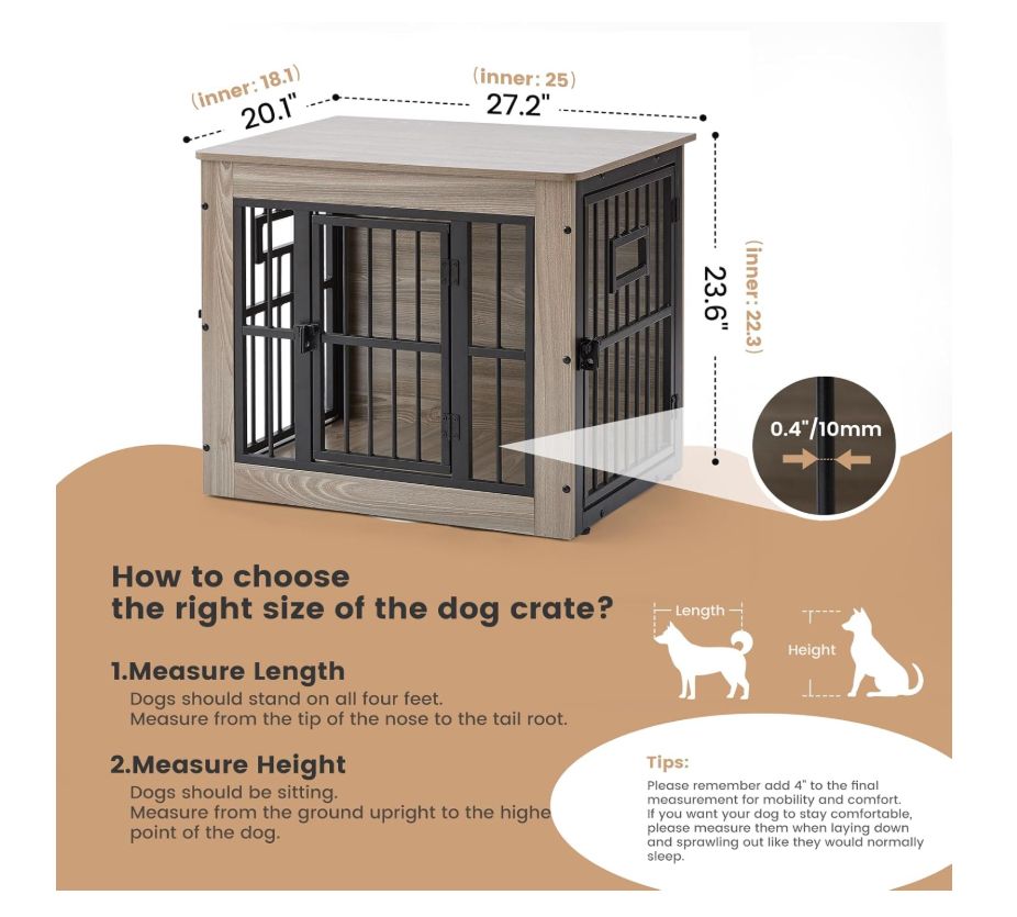 Gardner Pet Dog Crate, 27.2 Inch, Rustic Grey - photo 2