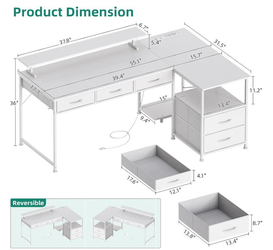 Mexin 55 Inch L Shaped Computer Desk - photo 3