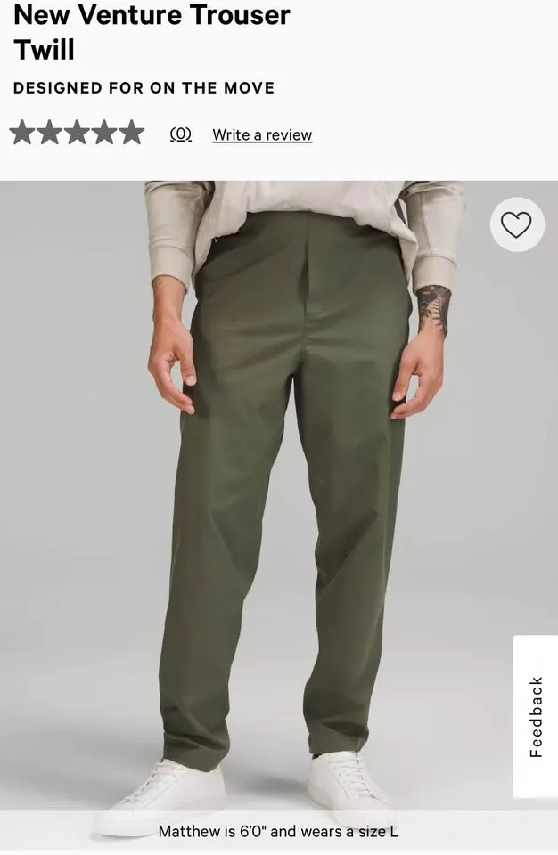 Brand New Venture Trouser Twill men’s lululemon pants XXL image indicator(3)