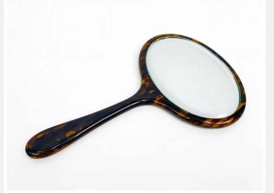 Mid-Century English Faux Tortoiseshell Oval Hand Mirror, 1950s image indicator(5)