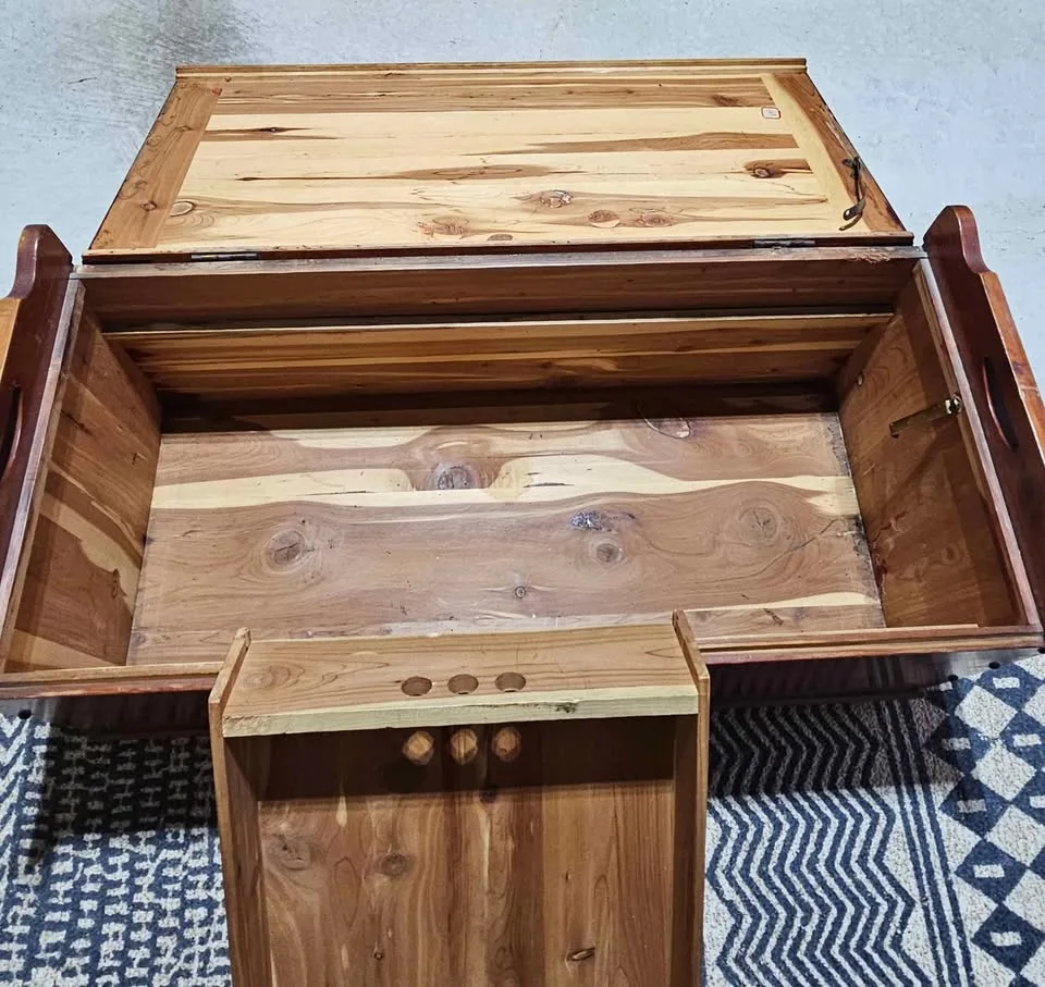 Reduced! Vintage Solid Wood Cedar Blanket Box image indicator(7)