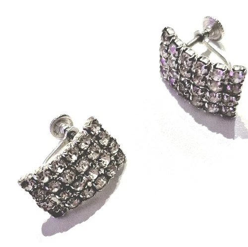 Vintage Rhinestone Earrings – Screw-Back, 1950's Glam - photo 2