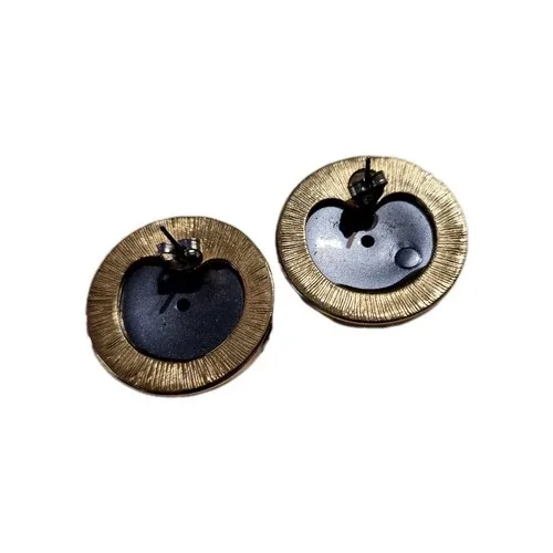 Grey Button Earrings With Gold Trim image indicator(3)
