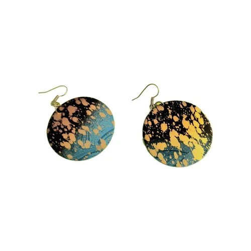 Blue & gold Disc Dangle earrings * thumbnail