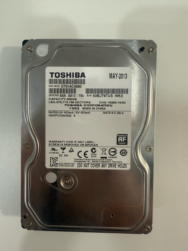 500 Gigs HDD from Toshiba