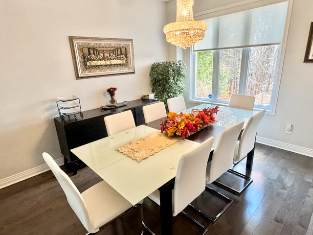 SOLD - Philip Van Leeuwen glass dining table with 8 chairs