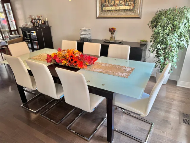 SOLD - Philip Van Leeuwen glass dining table with 8 chairs image indicator(2)