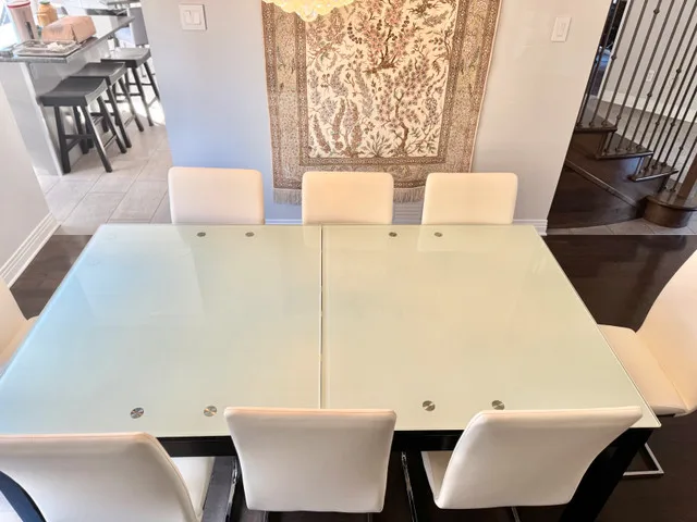 SOLD - Philip Van Leeuwen glass dining table with 8 chairs image indicator(6)