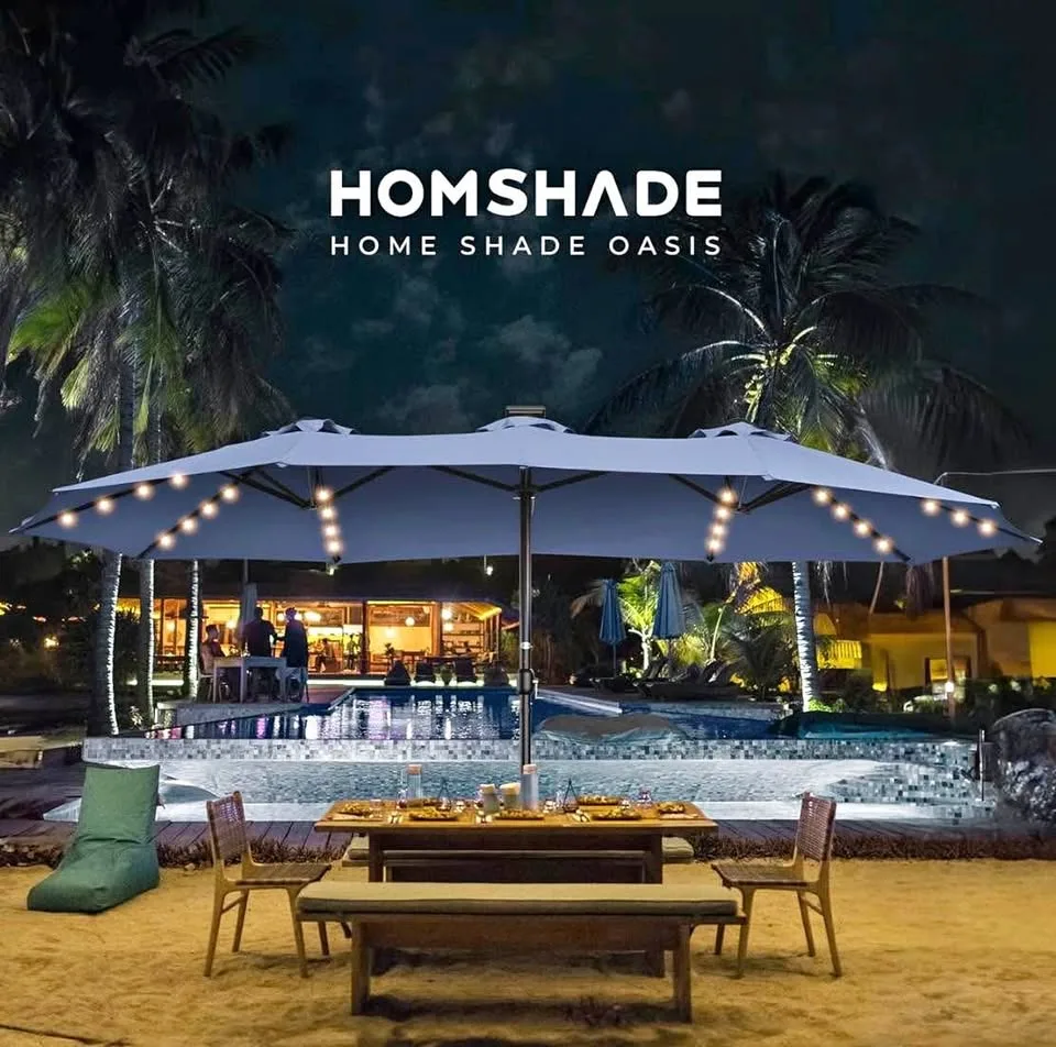 13 ft Double‑Sided Solar LED Patio Umbrella – Navy Blu thumbnail