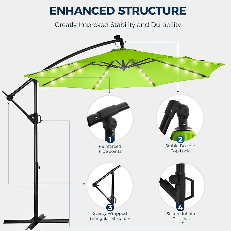 Like New HOMSHADE 10 ft Solar LED Offset Patio Umbrella – Apple thumbnail