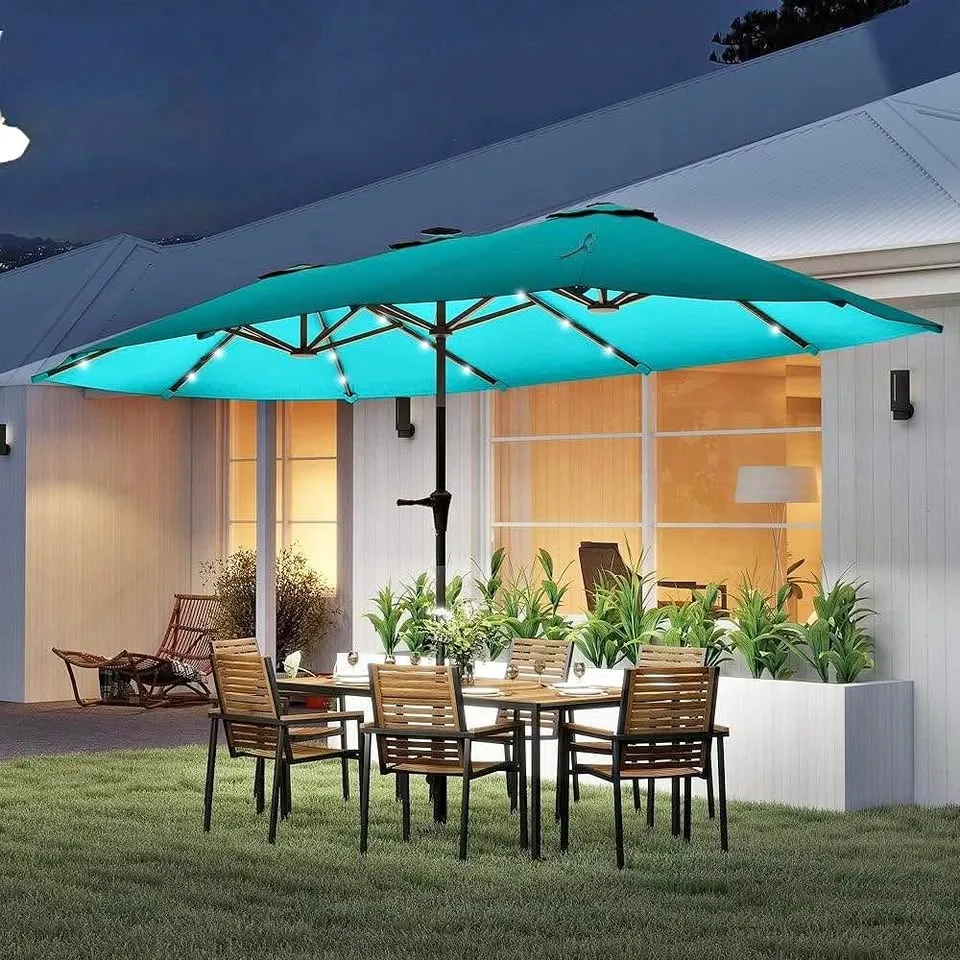HOMSHADE 13-ft Double-Sided Patio Umbrella w/ Solar LED thumbnail