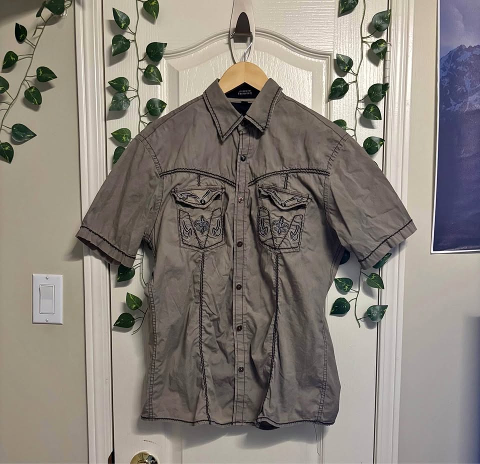 Vintage roar CyberY2k Cross grey Button Up Shirt