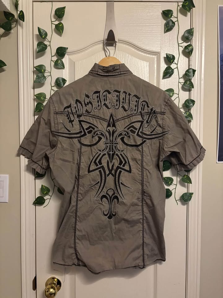 Vintage roar CyberY2k Cross grey Button Up Shirt - photo 2