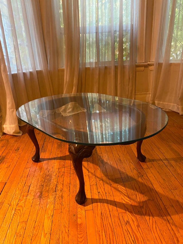 Vintage wood coffee table with glass