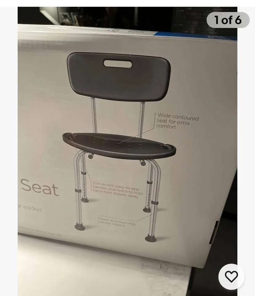 NWT Equate black bath and shower seat with back. Holds up to 35 image indicator(2)