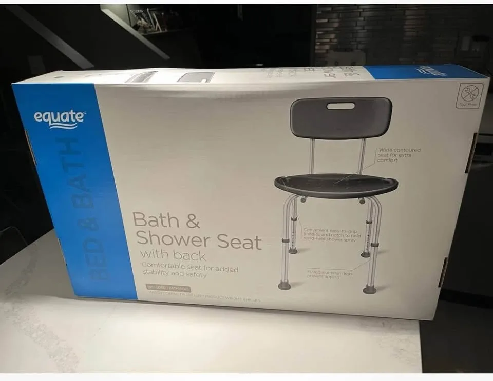 NWT Equate black bath and shower seat with back. Holds up to 35 image indicator(4)
