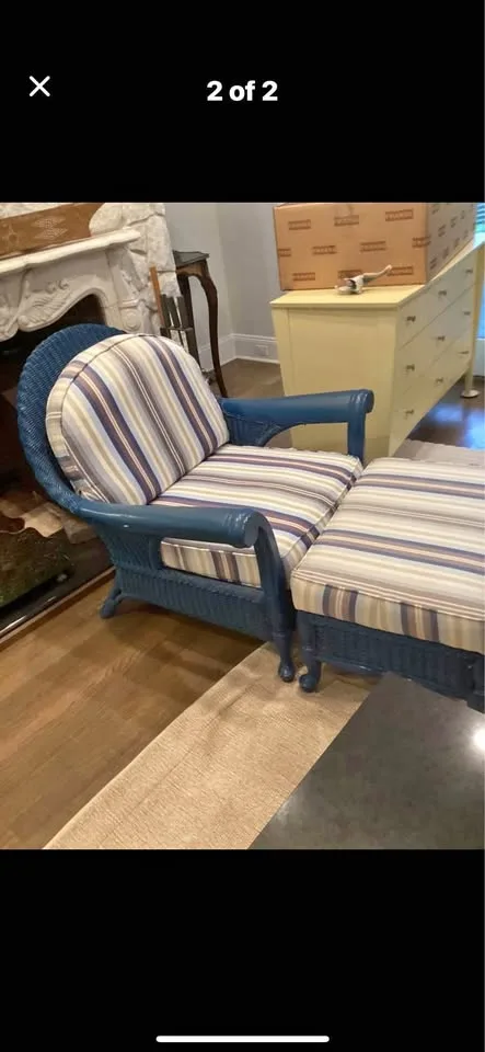 Wicker chair with ottoman thumbnail