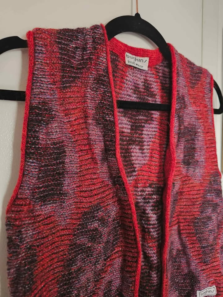 Vintage Mohair Wool Knit Womens Vest Grandpacore Red Purple - photo 2