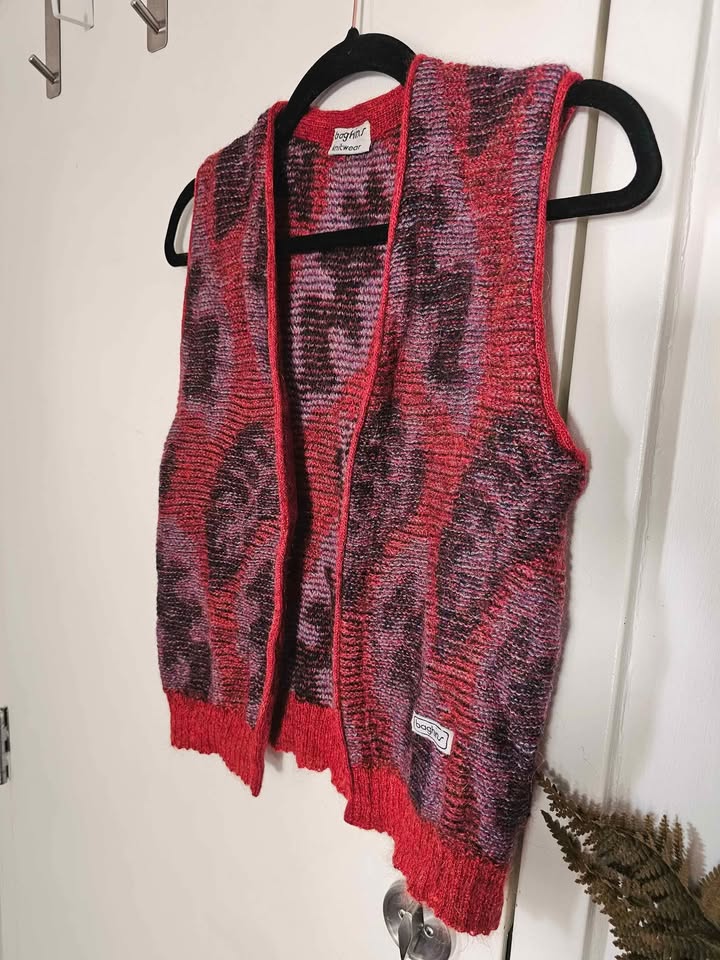 Vintage Mohair Wool Knit Womens Vest Grandpacore Red Purple - photo 4