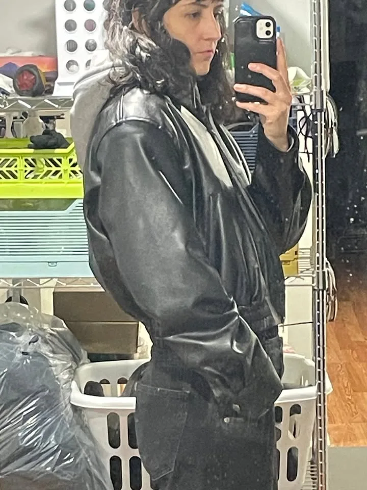 Vegan Leather Cropped Moto jacket by Flaunt Seoul image indicator(4)