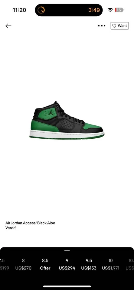 Jordan Jumpman - access black aloe Verde size 9