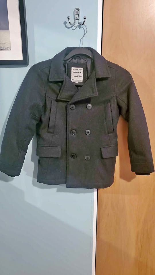 Boys Coat Double Breasted Wool Blend Pea Coat - Size 7/8 yrs - D