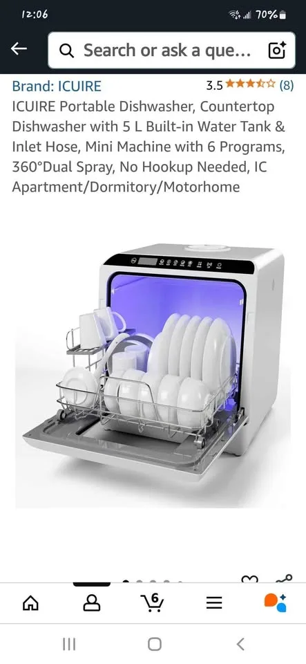 ICUIRE Portable Dishwasher🥕 Countertop Dishwasher with 5 L Built image indicator(2)
