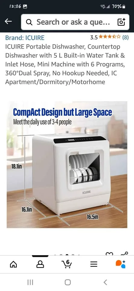 ICUIRE Portable Dishwasher🥕 Countertop Dishwasher with 5 L Built image indicator(3)