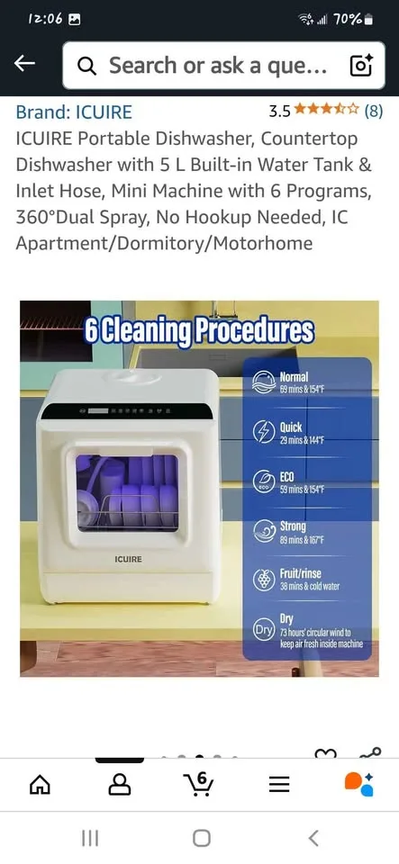 ICUIRE Portable Dishwasher🥕 Countertop Dishwasher with 5 L Built image indicator(4)