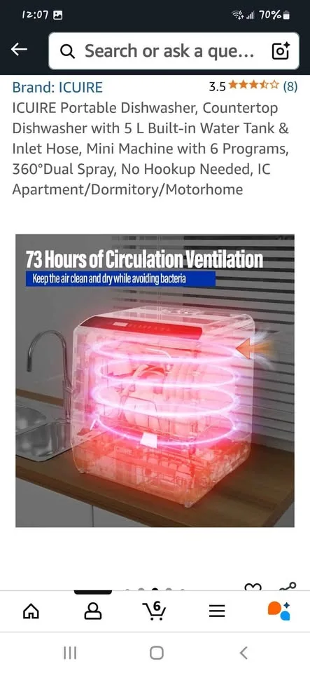 ICUIRE Portable Dishwasher🥕 Countertop Dishwasher with 5 L Built image indicator(7)