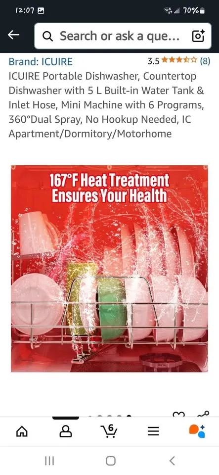 ICUIRE Portable Dishwasher🥕 Countertop Dishwasher with 5 L Built image indicator(8)