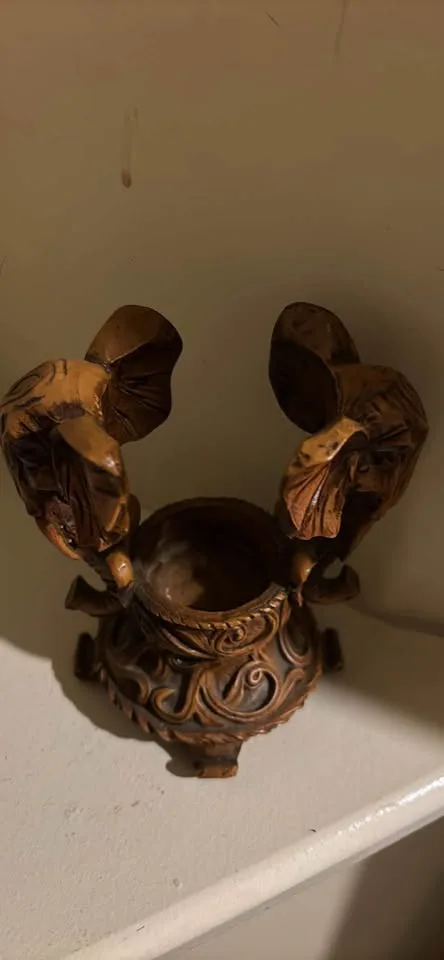 Ornate elephant candle holder and 2 ornate keep sake boxes. image indicator(3)