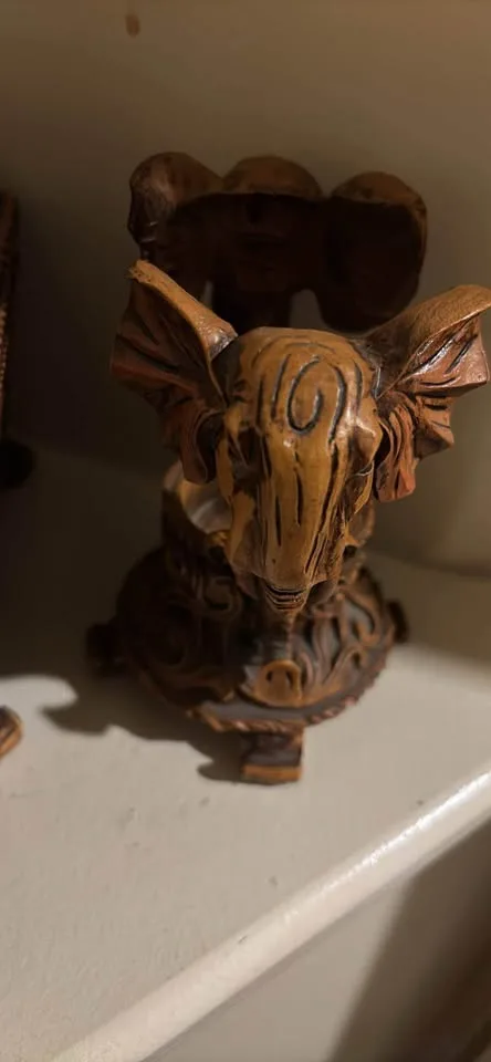 Ornate elephant candle holder and 2 ornate keep sake boxes. image indicator(4)