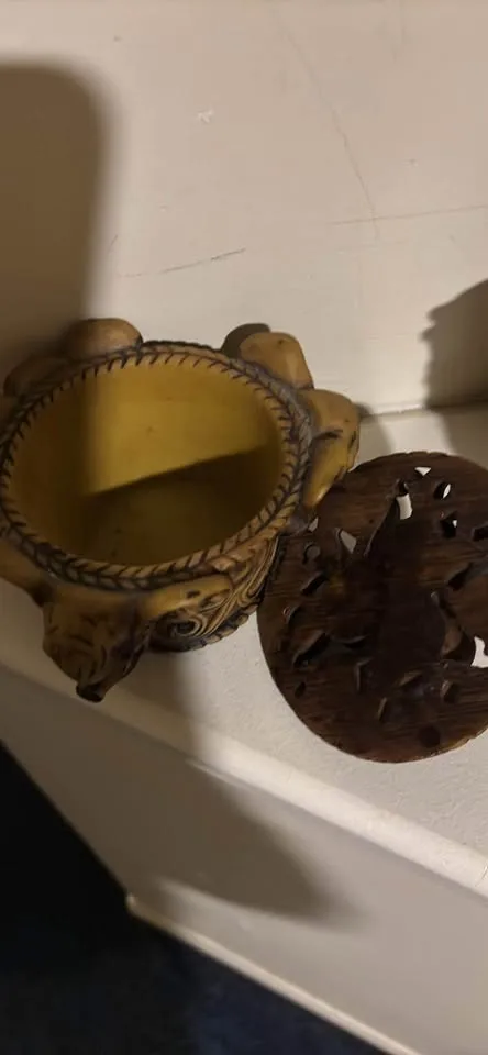 Ornate elephant candle holder and 2 ornate keep sake boxes. image indicator(6)