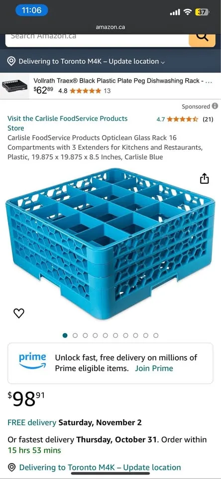 Carlisle FoodService Products Opticlean Glass Rack 16 Compartmen thumbnail